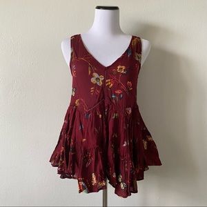 ABERCROMBIE & FITCH Sz S Burgundy Open Knit sleeveless Top butterfly print